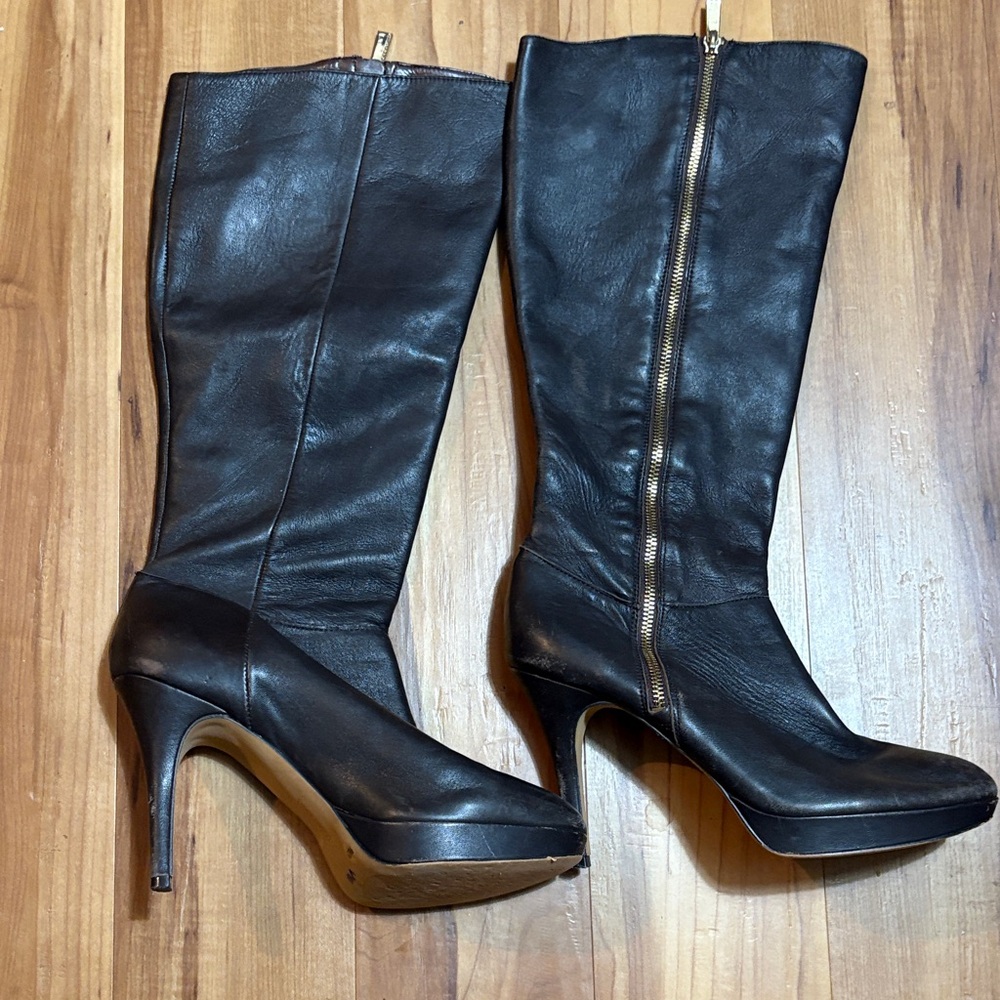 Vince Camuto Dark Brown Leather Heeled Boots - Picture 9 of 9